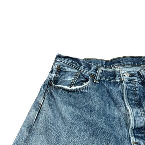 Vintage Y2K Levi’s 501 Blue Denim Distressed Jeans Button Fly Actual 36x28.5 - Picture 4 of 16